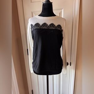 Talbots Petites Black and White Lace Sweater size M/P